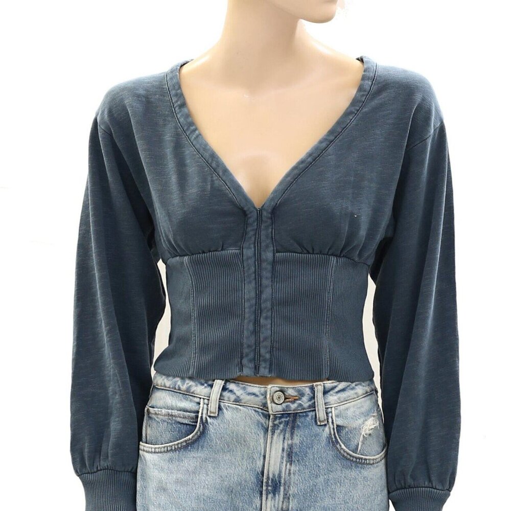 Pilcro Anthropologie Long-Sleeve Cropped Sweatshirt Blouse Cotton Top S 273077 - Picture 4 of 7